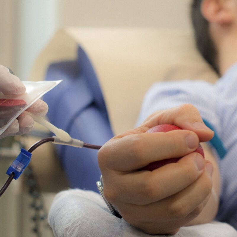 Doctor collecting samples while a volunteer  gives  blood